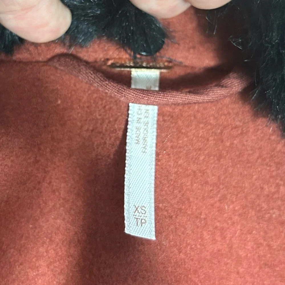 FREE PEOPLE SEDGWICK Red Wool Military Peacoat Double Breasted Fur Collar Sz.XS